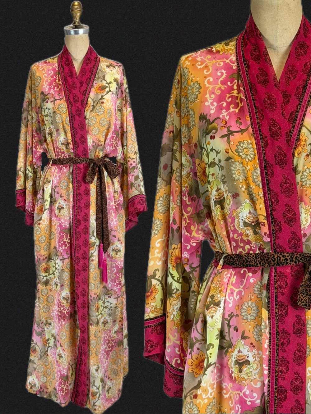VINTAGE 90s Victorias Secret chiffon maxi robe lingerie animal cheetah tiger